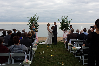 CT Wedding DJ produces wedding ceremony on the beach at The Madison Beach Hotel